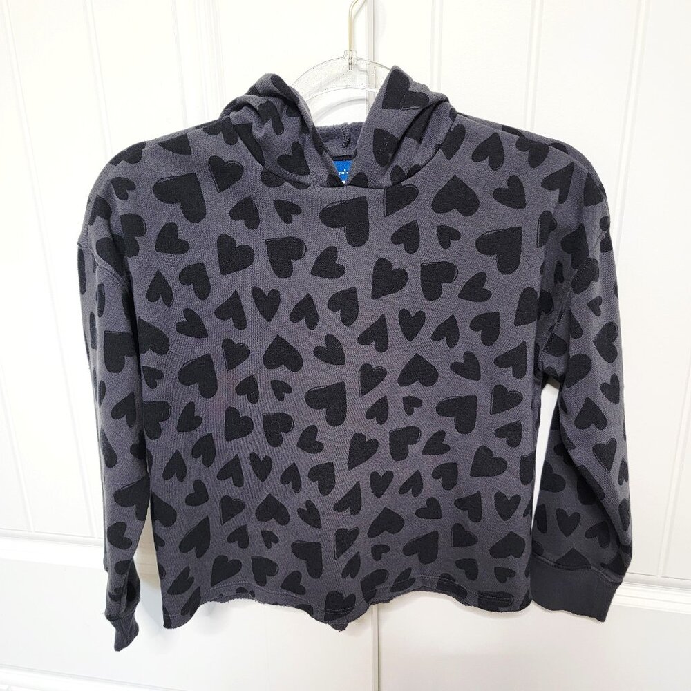 Old Navy Girls Size Large 10/12 Hoodie Hooded Sweatshirt Black Hearts EUC